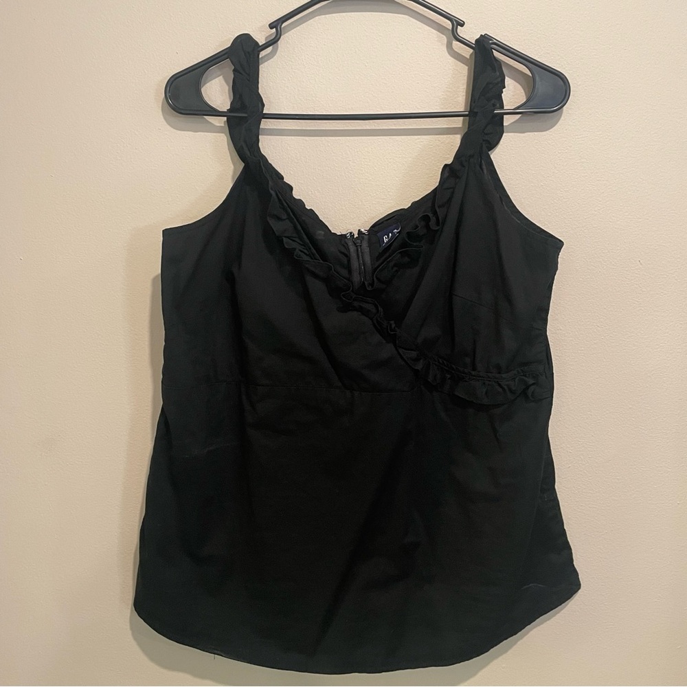 Gap Black Ruffle Crossbody Tank Top Clean Girl Minimalist Ballet-core Casual - Picture 2 of 6